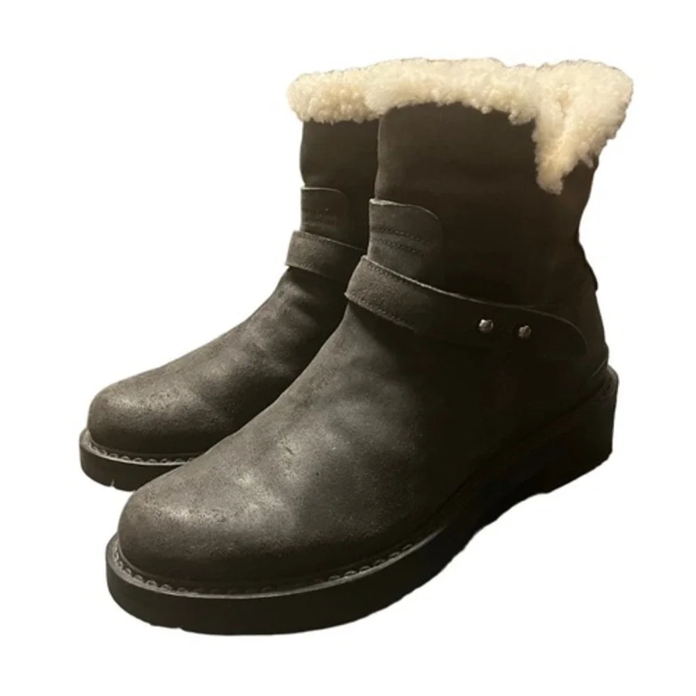 Rag‎ & Bone Ashford black leather genuine shearling moto snow winter boots 8.5